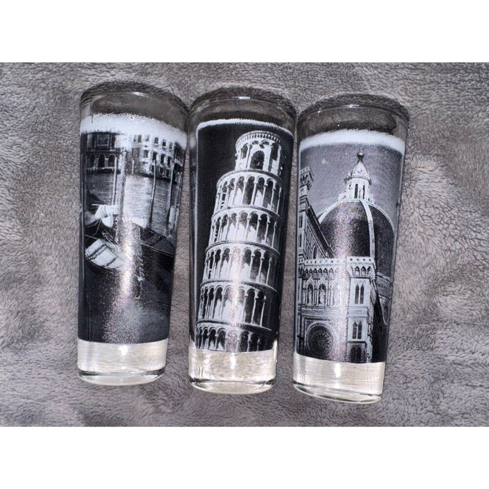 3 Shot Glasses Italy Cerve 4" Pisa, Florence & Venice collectible Souvenir